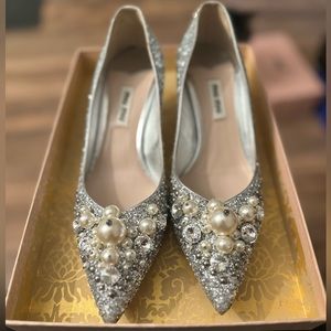 Miu Miu Pearl Diamond Glitter-Detailed Heels